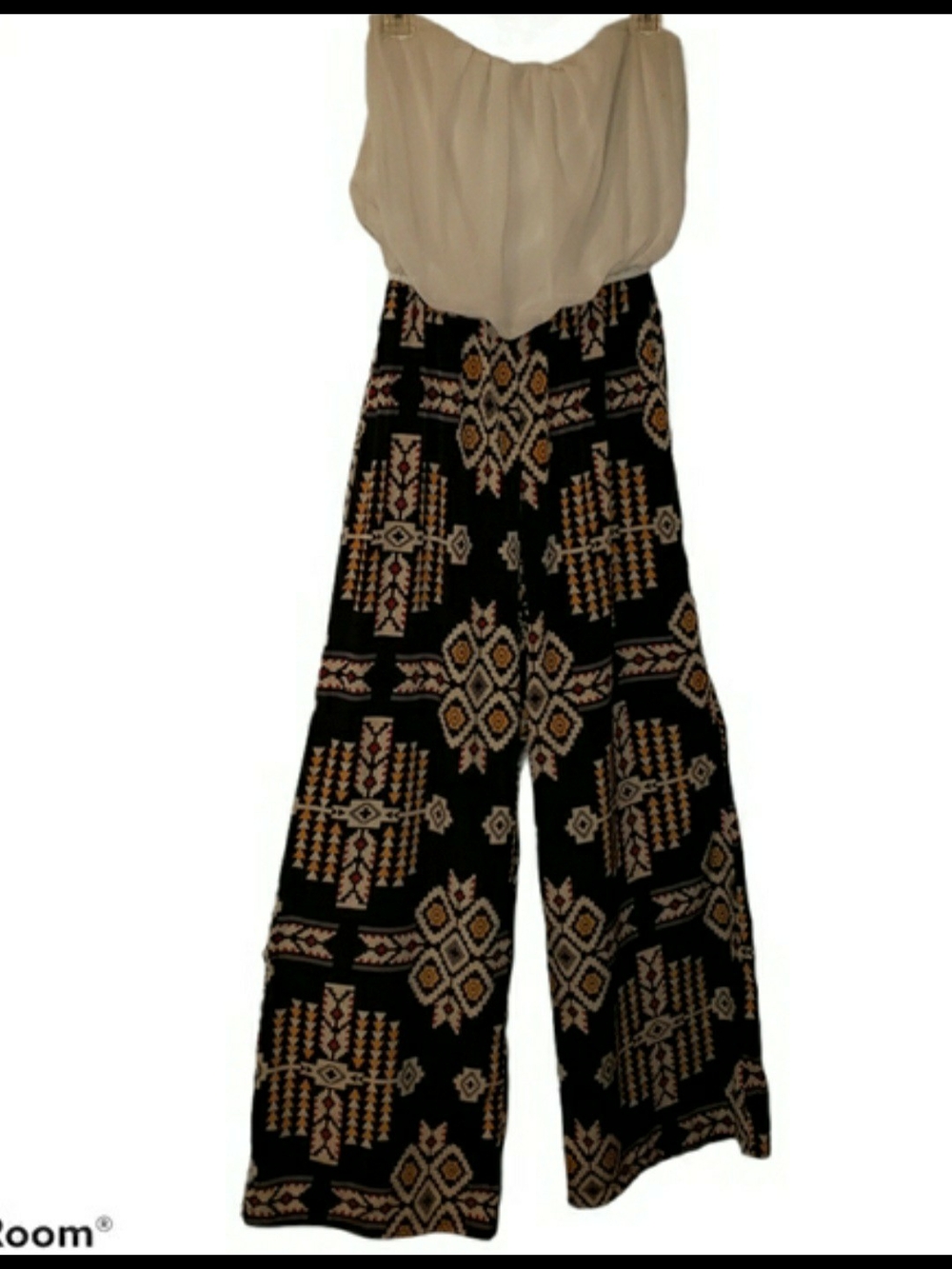 Women's mes cream/black boho printed wide-leg jumpsuit.